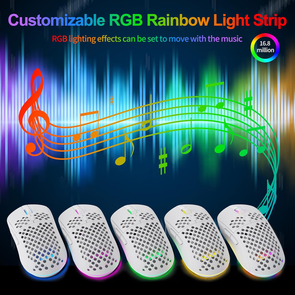 TMKB Falcon M1SE White Gaming Mouse, Wired, Lightweight Honeycomb, 12800DPI | High-Precision Optical Sensor, 6 Programmable Buttons, Customizable 16.8M RGB, Ergonomic, Drag-Free Paracord, PTFE Skates