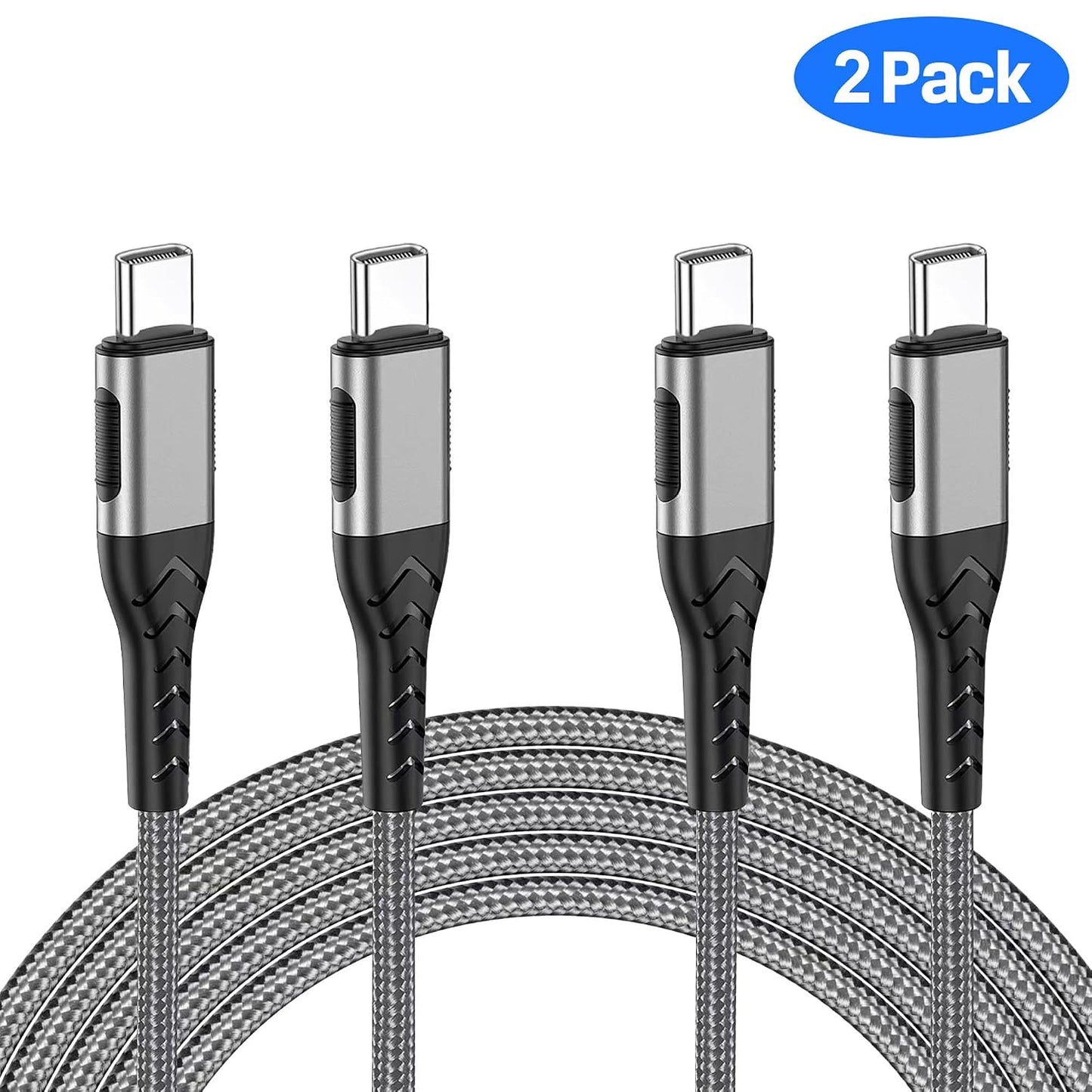 2Pack 10ft USB C Charger Cable - 100W Fast Charging for Android/Phone/Pad, Type C to Type C Compatible with iPhone 17/16/15 Pro Plus Max Silver