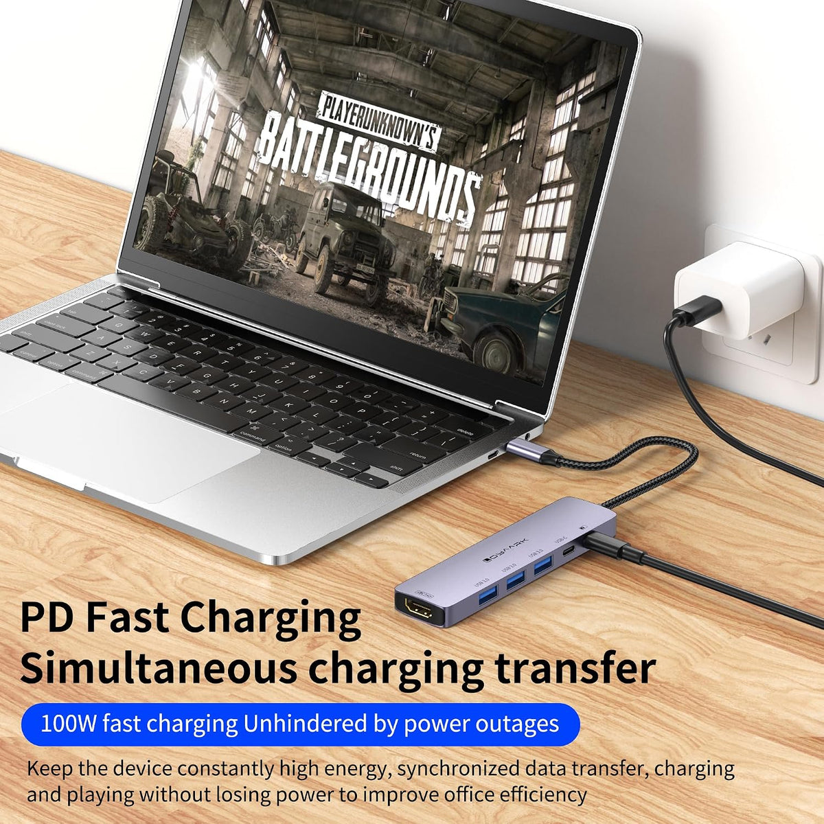 USB C HUB,USB C to 4K30hz HD Multi-Port Adapter,3USB 3.0 Ports and 1 5Gbps USB-C Data Ports,USB cSplitter with 4K30hz HD Port and PD 100W SmartCharging (T601)