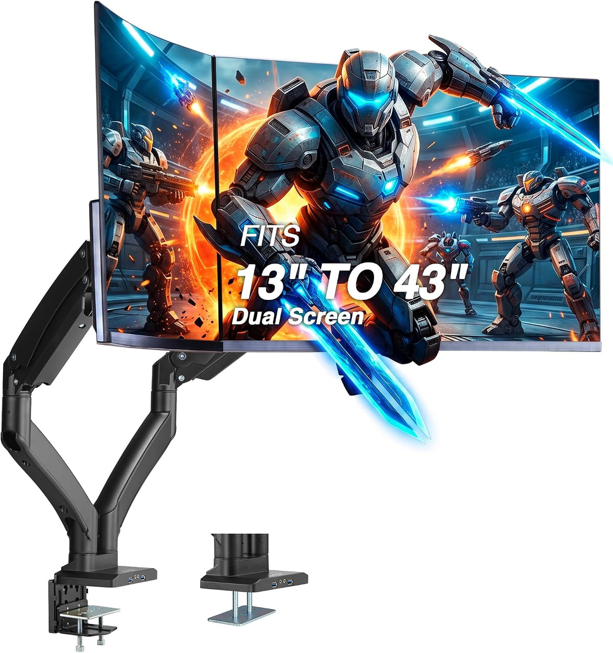 AVLT Dual Monitor Arm Desk Mount for 13-43" Screens, Heavy Duty - Black