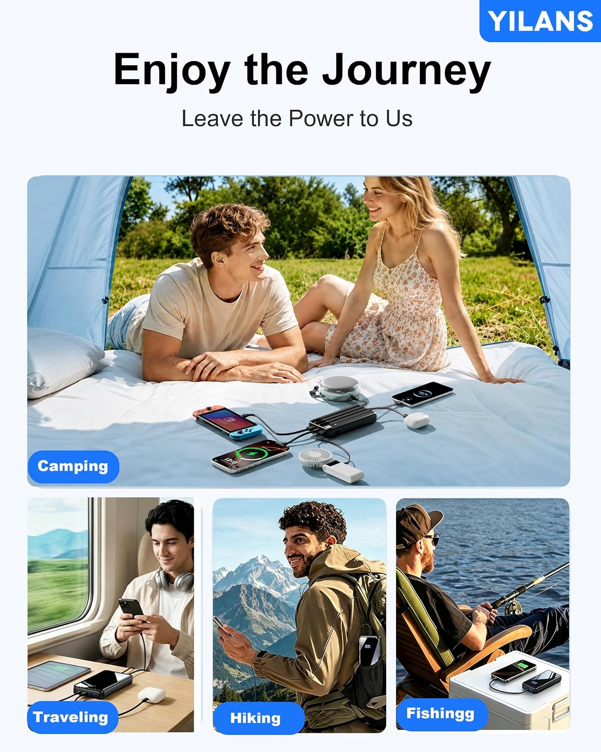 YILANS Portable Charger 50000mAh, 22.5W Power Bank with Built-in 4 Cables | Charges 6 Devices, Fast Charging Travel Essential, External Battery Phone Pack for iPhone 17-12, for Samsung/Android/iPad