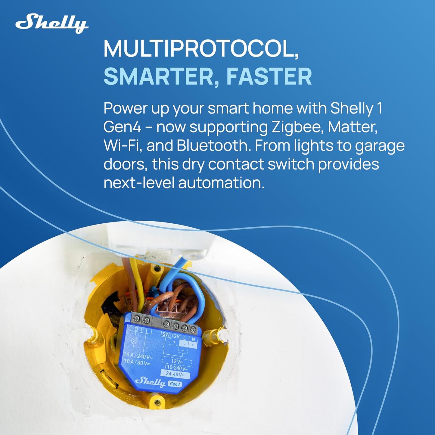 Shelly 1 Gen4 | Wi-Fi, Zigbee & Matter Smart Relay Switch with Dry Contacts, 1-Channel 16A | Home Automation | Alexa, SmartThings, Google Home, Apple HomeKit Compatible | Garage Door Opener (2 Pack)