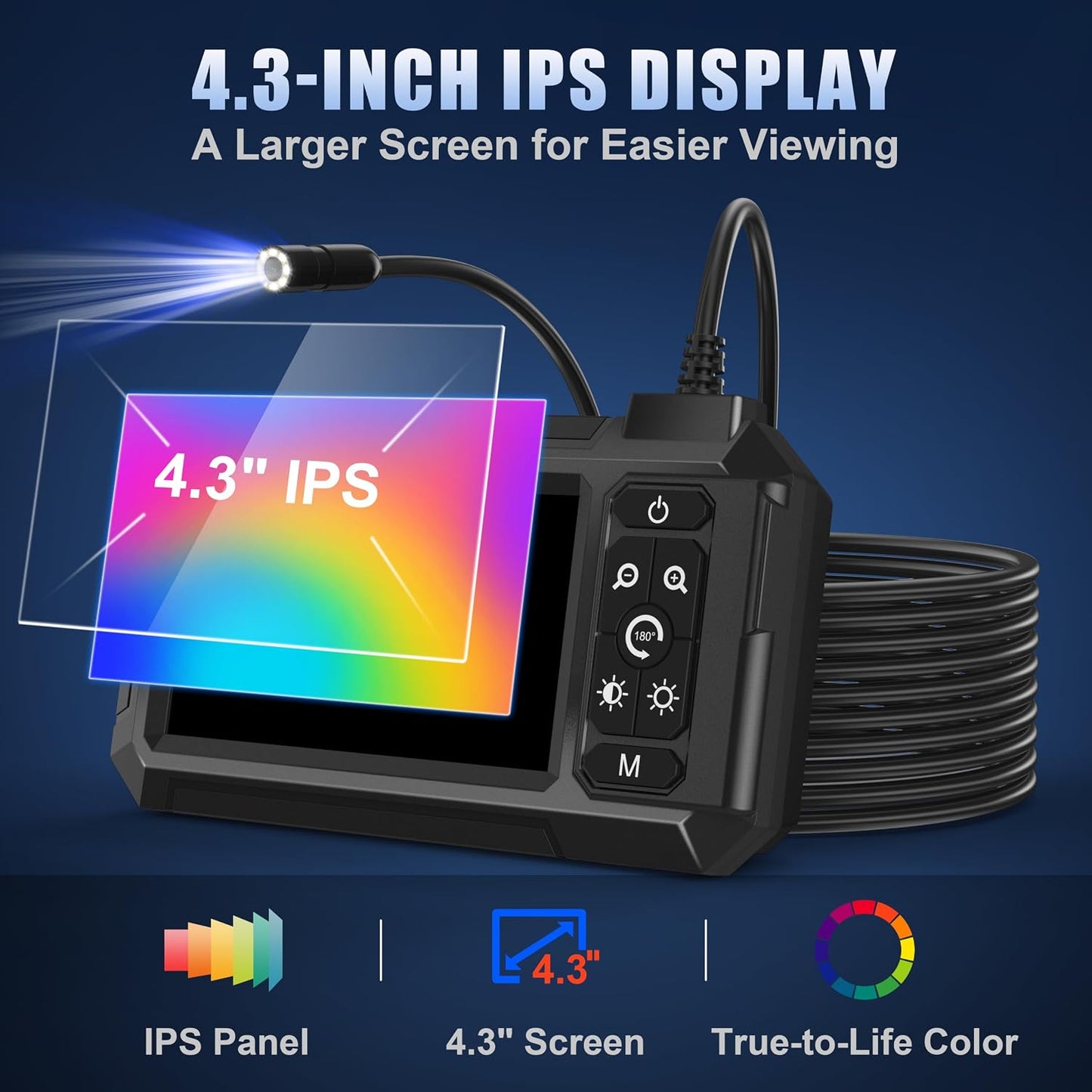 Endoscope Camera with Light, 1080P HD Borescope with 4.3" IPS Screen | IP67 Waterproof Snake Inspection Camera with 8 LEDs, 16.5FT Scope Tool for Automotive, Wall, Vent, Drain, Pipe