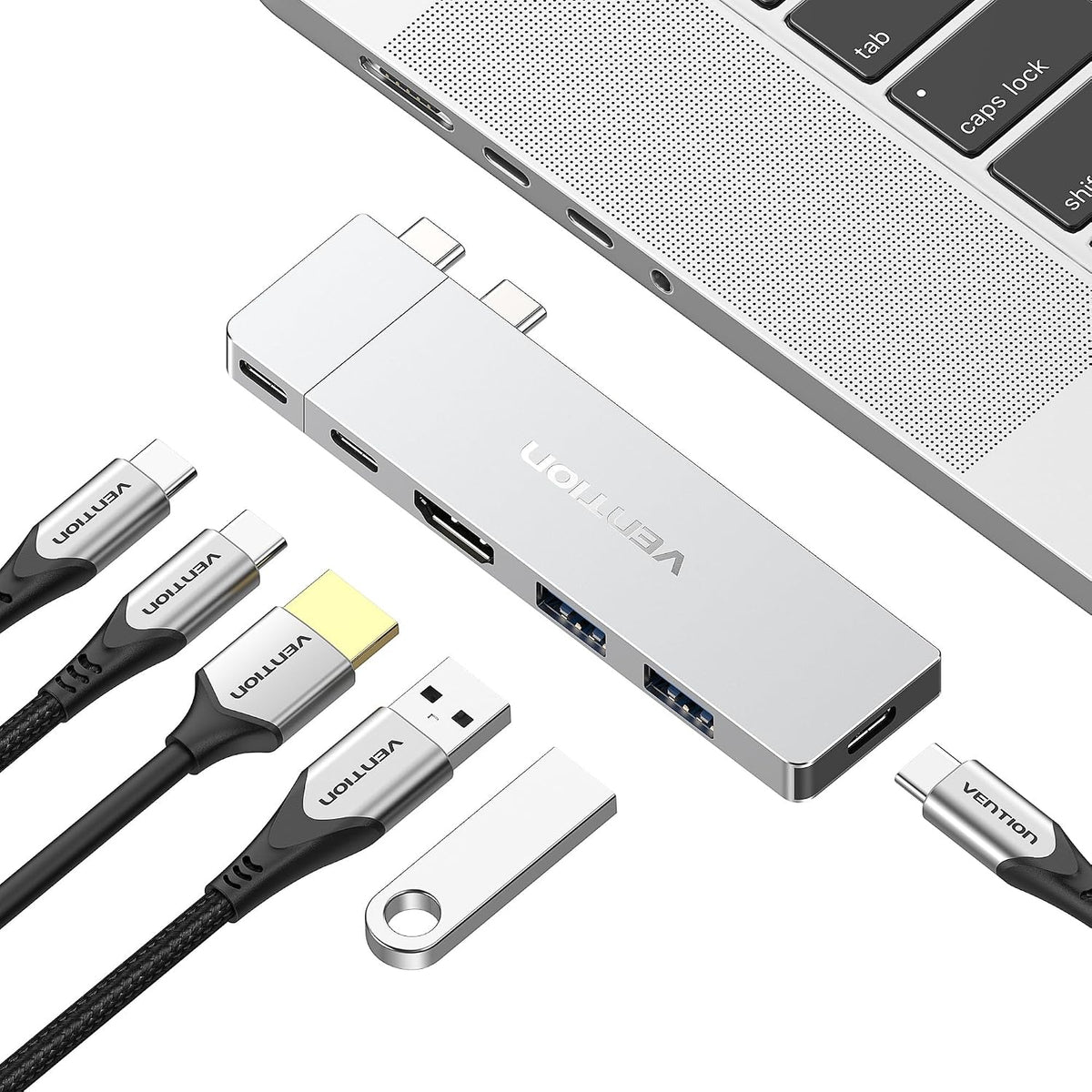 VENTION 6-in-2 USB C Hub for MacBook Neo/Air/PRO, 80Gbps Detachable Magnetic 8K USB-C Dock with 4K@240Hz HDMI, 140W MAX PD for Laptops/ipad, Charging Multiport Adapter(Silver)