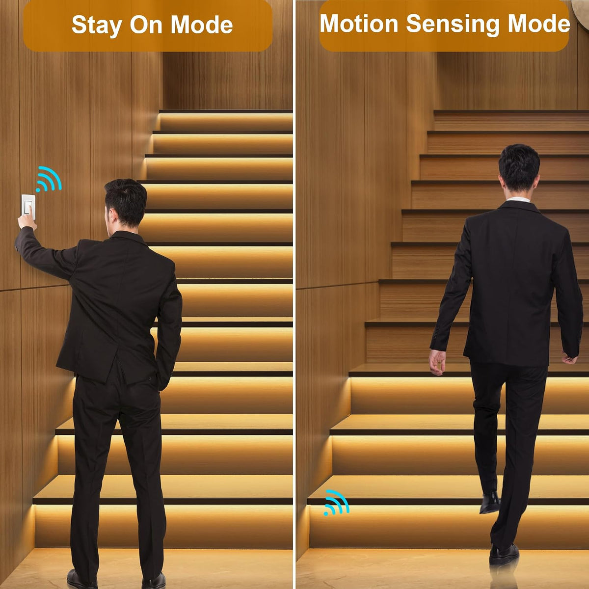 Intelligent Motion Triggered LED Stair Lighting Kit KMG-3233, 40" Cuttable LED Strip Light for Indoor LED Stair Lights (Warm White 3000K,22 Stairs)