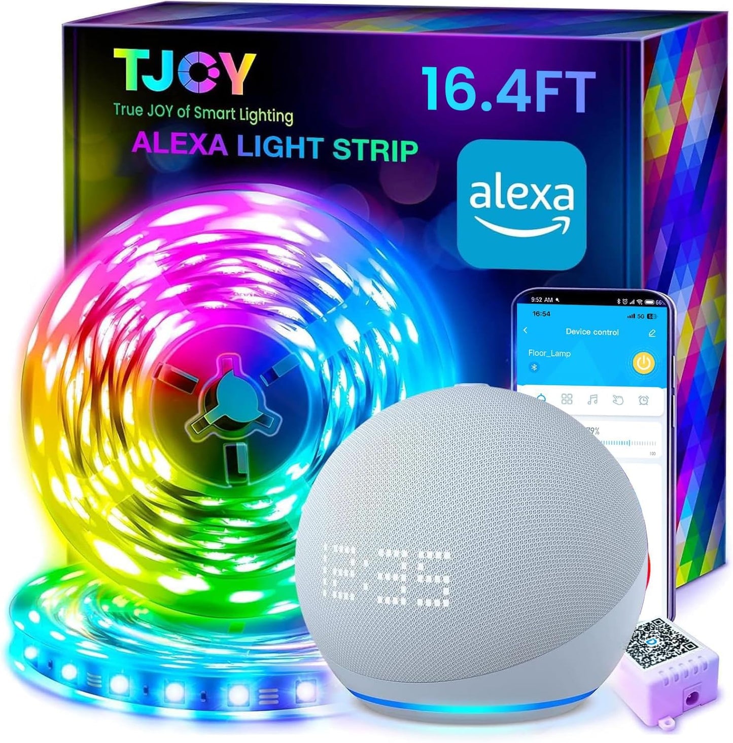 TJOY 16.4FT Smart Led Strip Lights for Bedroom Alexa Compatible Wireless | Music Sync, RGB Color Changing Lights for Room Decor(APP+Remote+Voice control)