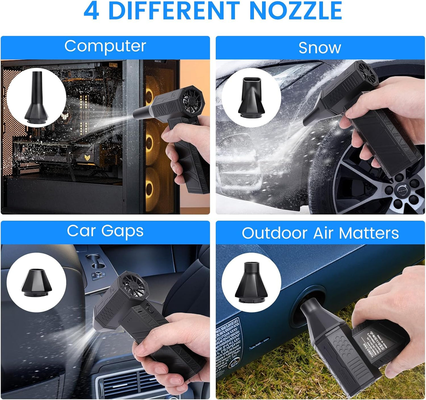 Compressed Air Duster, 3-Gear Electric Air Duster Rechargeable | Super Power Air Blower with Brushless Motor, Mini Blower for Computer, Keyboard, Car, House, Office, Outdoor, PC Cleaning Kit
