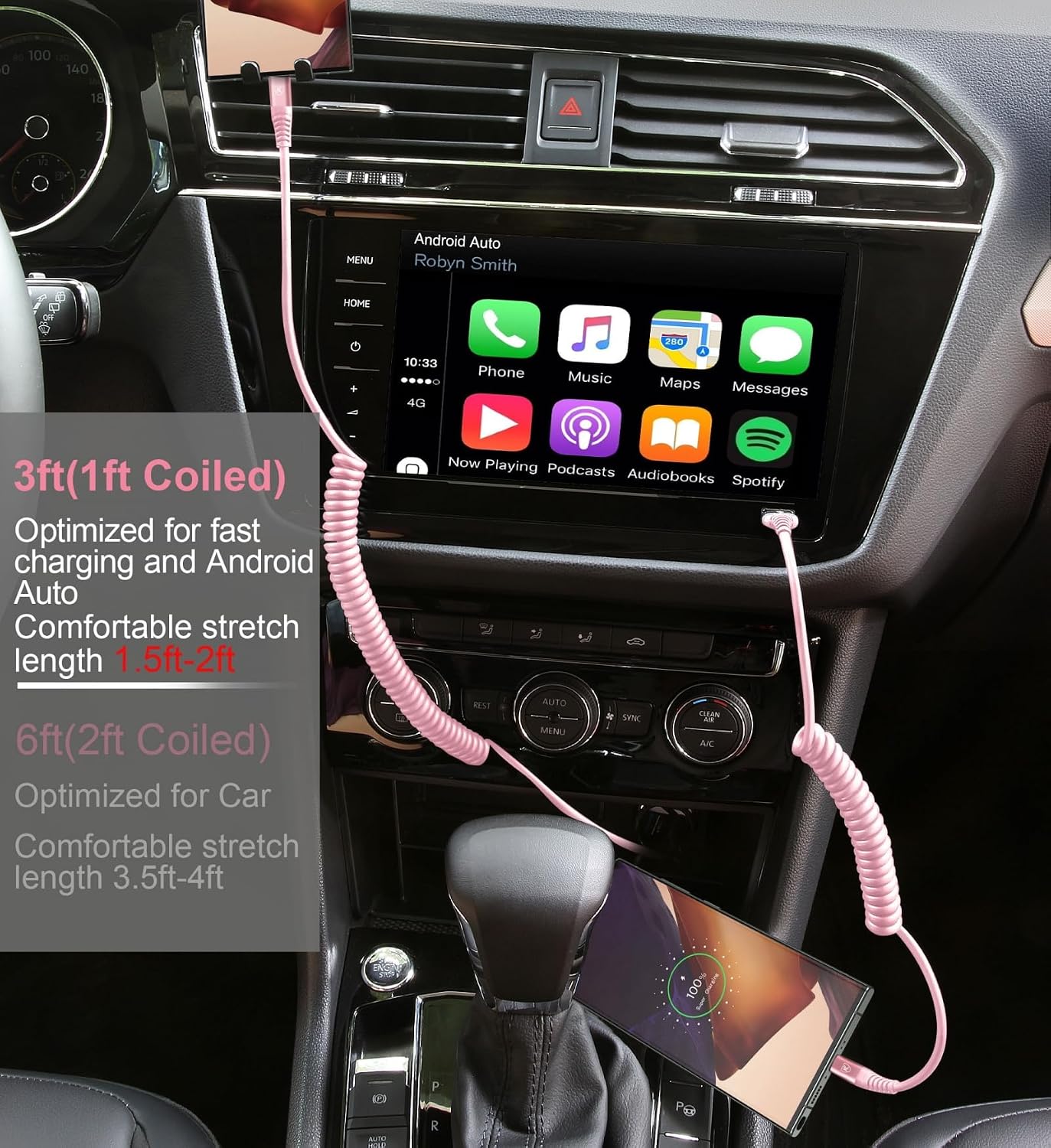 USB A to C Cable Fast Charging 3FT for Car, 2Pack USB Type C Charger Cable | iPhone USB-C Cord Compatible with iPhone 17/16/15/Plus/Pro Max/Samsung Galaxy S26 S25 S23/Carplay/Android Auto-Pink