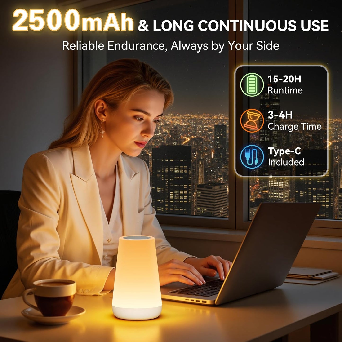 Auxmir Rechargeable Night Light, 13-Color Remote Control Lamp, White | touch control, 13 colors, 5 brightness levels, 4 lighting modes, 1/2/4/6-hour auto-off, portable for nursery and camping