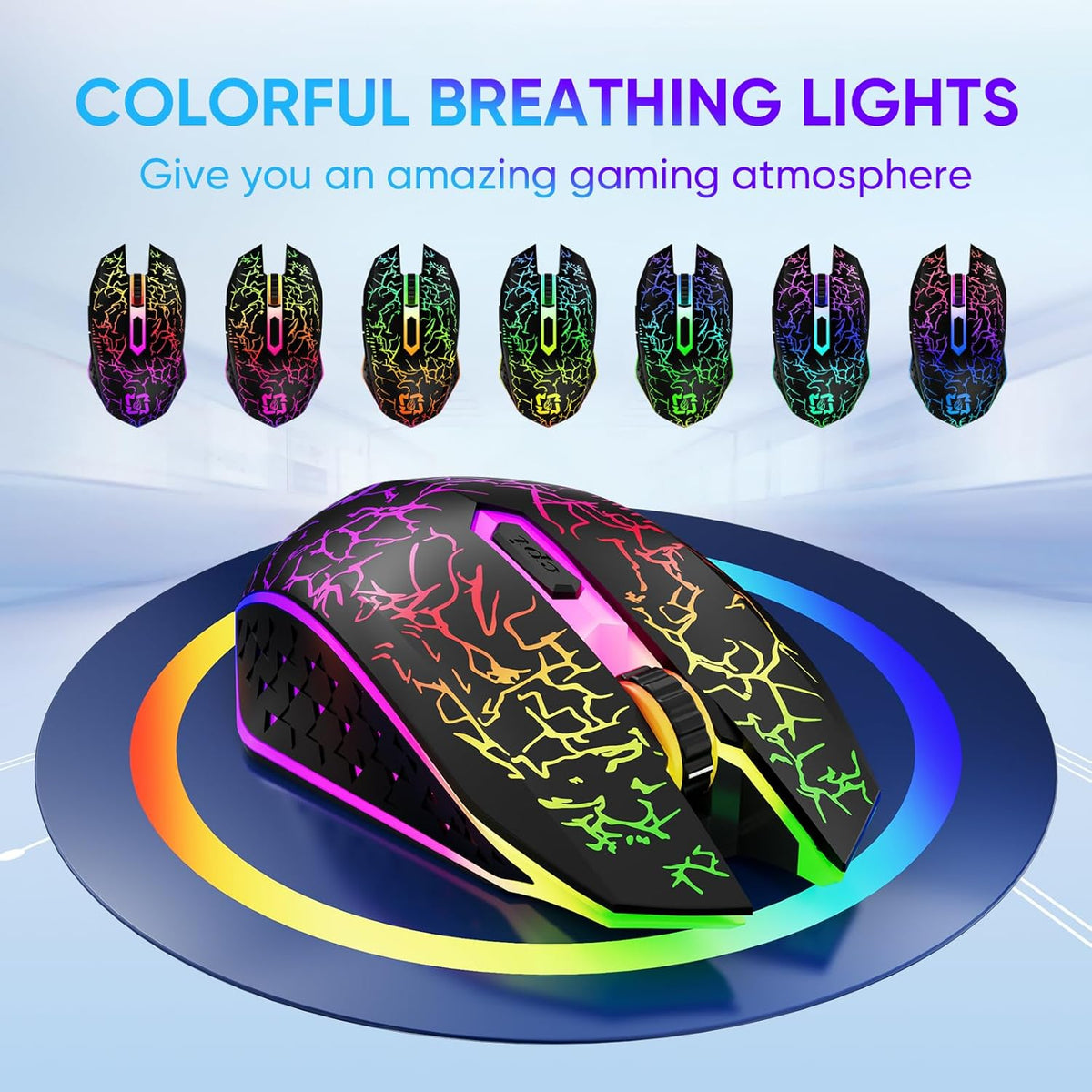 MELOGAGA Wireless Bluetooth Gaming Mouse, RGB Rechargeable, Silent, Black | Dual-Mode Bluetooth & 2.4G, Rechargeable Battery, RGB Lighting, Silent Click, 3 DPI Levels for PC Laptop Desktop Mac