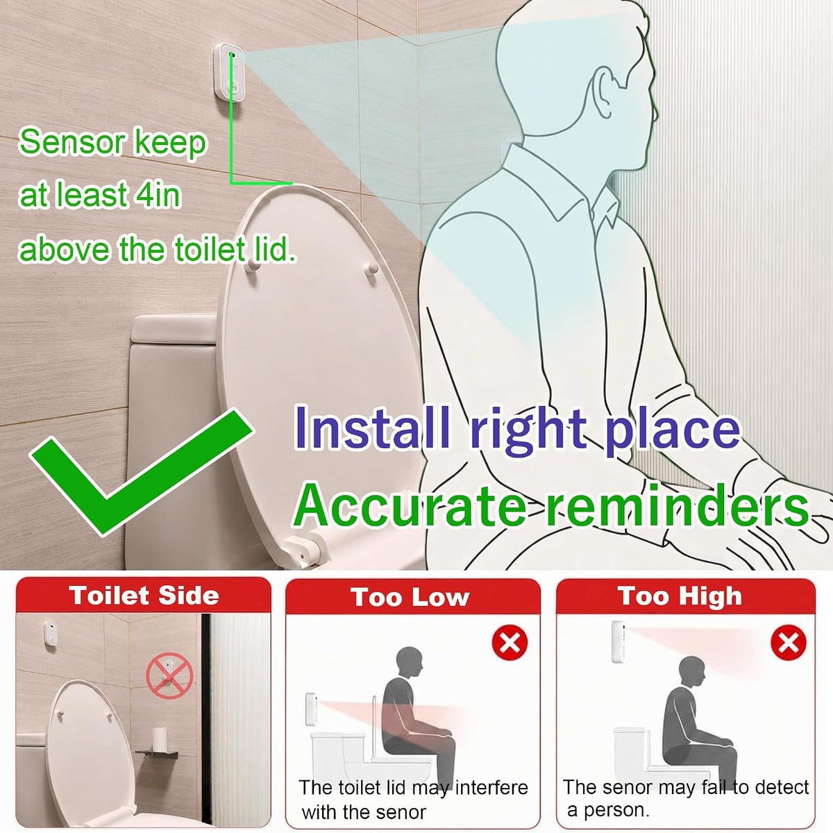 Automatic Toilet Timer with Motion Sensor, 5/10/15/20 min Reminder Alarm
