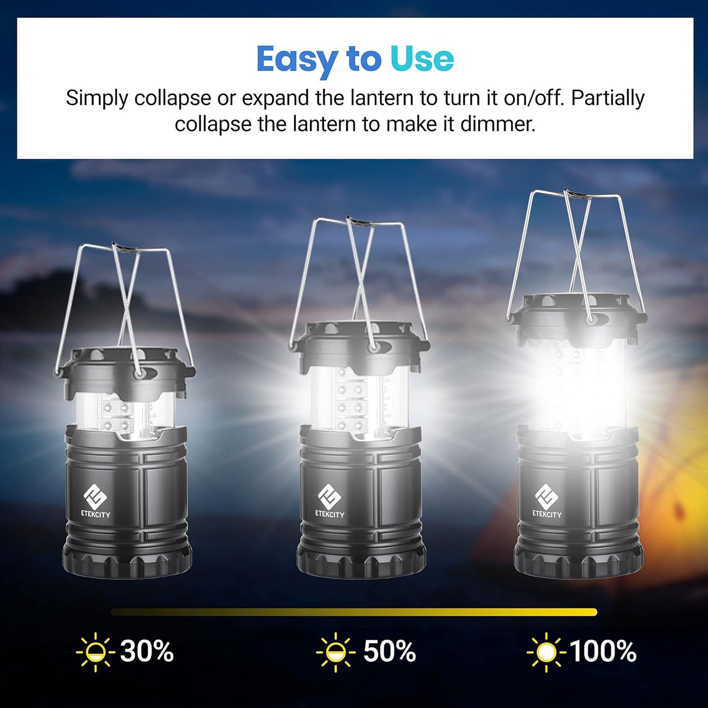 Etekcity LED Camping Lanterns, Battery Included, 4 Pack | Power Outages, Hurricane Preparedness, Camping Essentials, Emergency Kit, Water Resistant, Collapsible Design