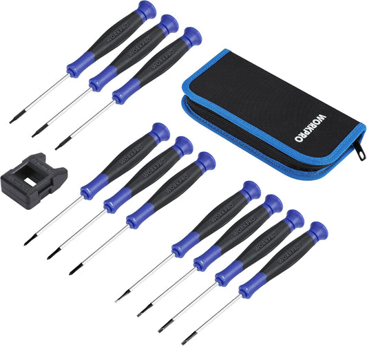 WORKPRO 10-Piece Precision Screwdriver Set with Pouch | Magnetic Small Screwdrivers with Phillips, Slotted, Torx Star, Mini Screwdriver for Eyeglass, Watch, Computer, Laptop, Phone