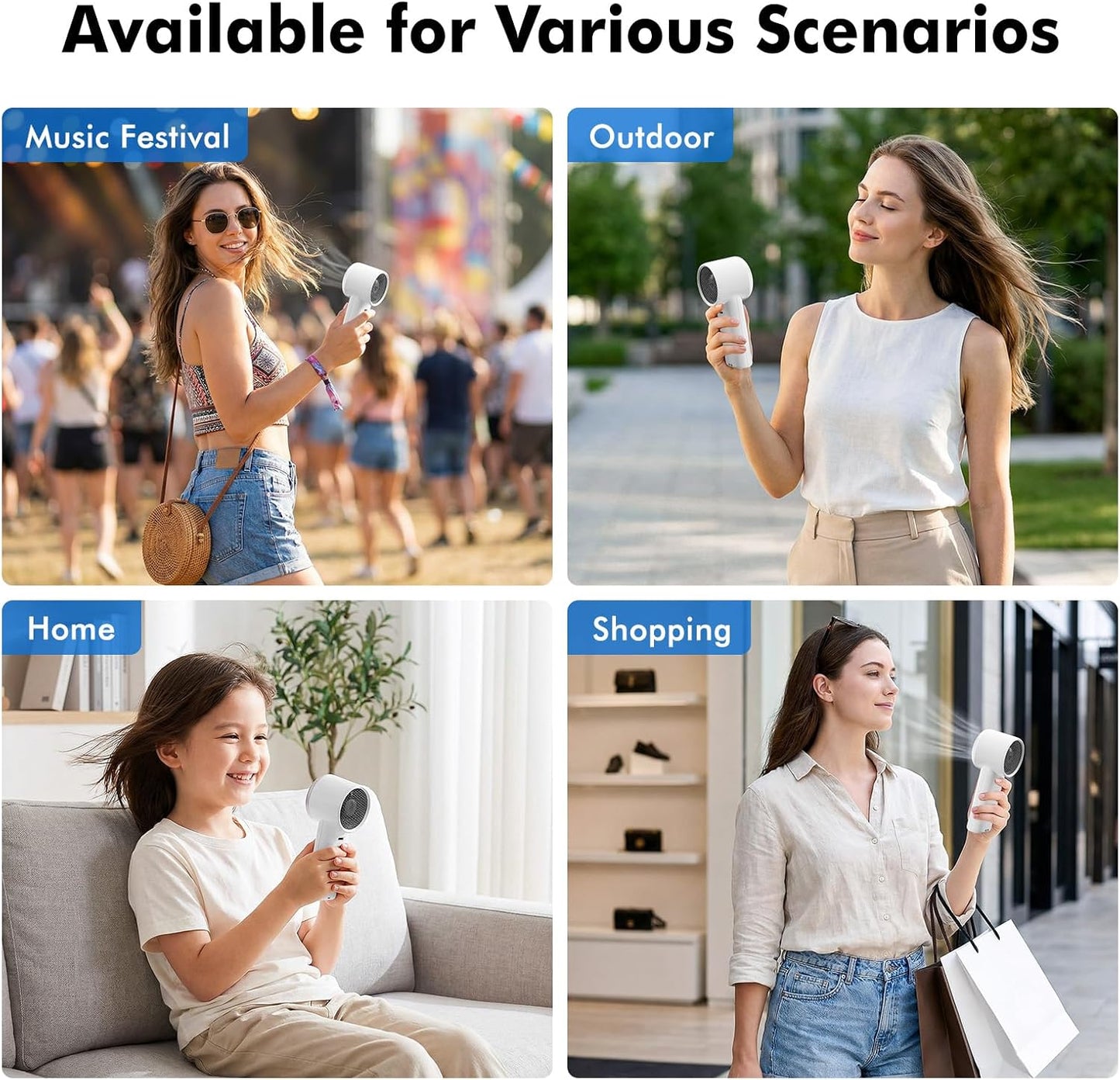 WHATOOK Portable Handheld Turbo Fan, 5 Speeds Mini Personal Fan with 4000mAh Rechargeable Battery, Small Pocket Fan for Travel Essentials, Beach, Office, Gifts for Women Men - Off White