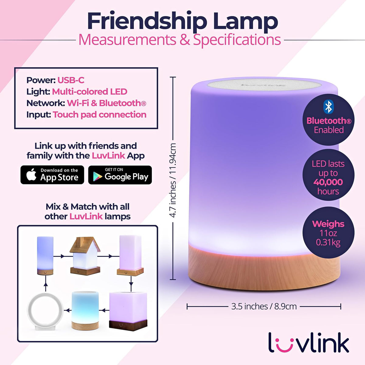 LuvLink Friendship Lamp v2.0 - Long Distance WiFi Touch Lamps for Couples, Friends & Family | Stay Connected from Anywhere – Easy App Setup – No Subscription (Set of Six)