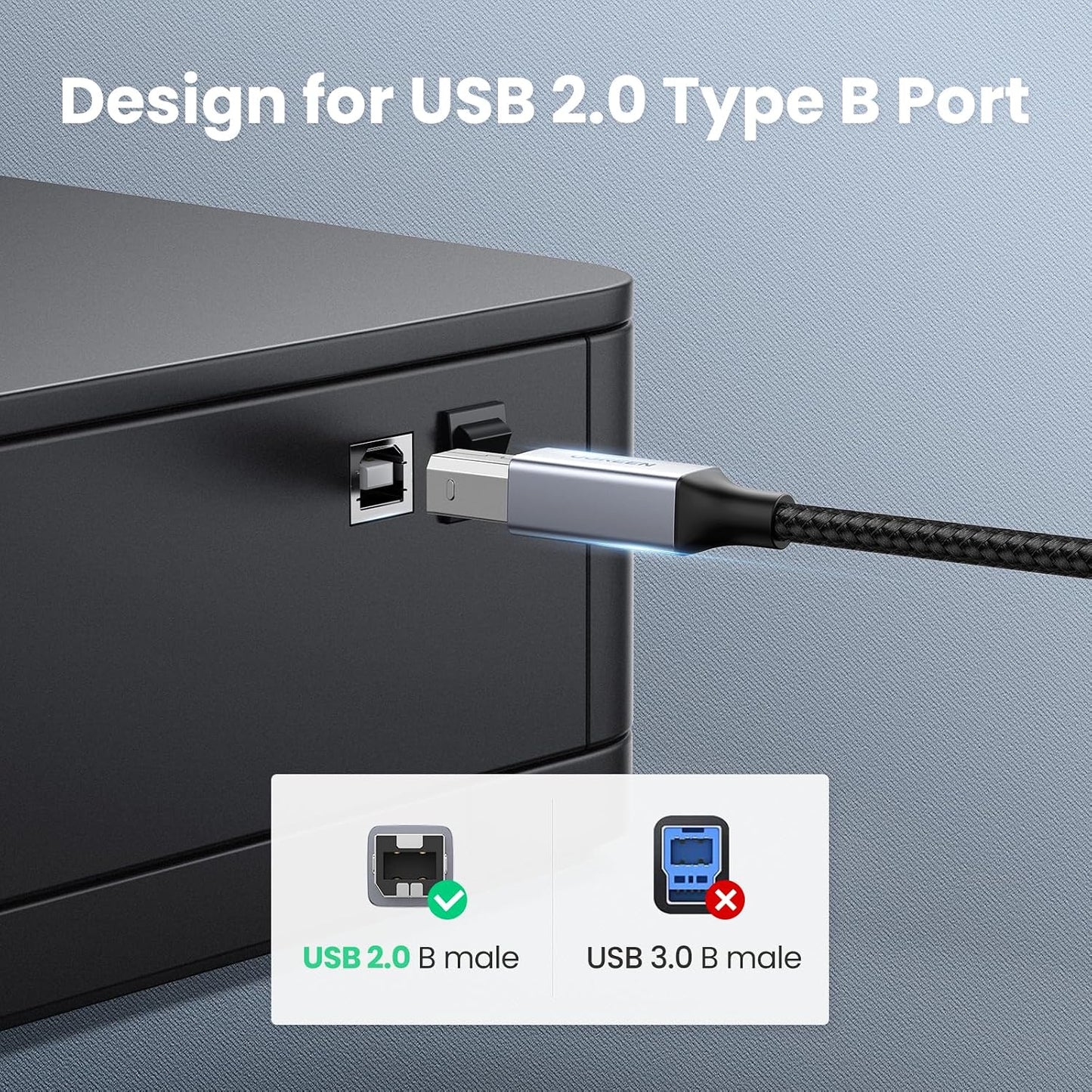 UGREEN USB-B to USB-C Cable 6.6FT, Nylon Braided for Printer & MIDI | USB-B to USB-C, Printer Cable, USB 2.0 480Mbps, Nylon Braided, Plug & Play, Printer, MIDI Keyboard, DAC Compatible