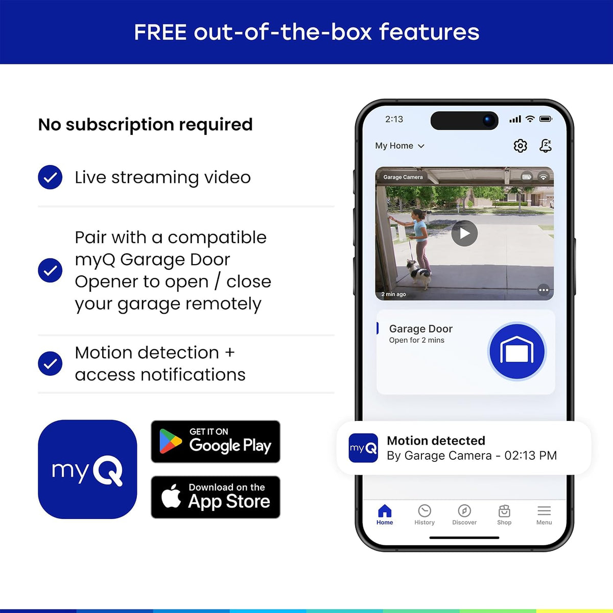 myQ Garage Plug-in Camera Gen 2 – 2K Smart Wi-Fi Garage Camera with Night Vision, Wide-Angle Lens, 2-Way Audio, Magnetic Base & Motion Alerts, App Control – Compatible with Your Garage Door Opener