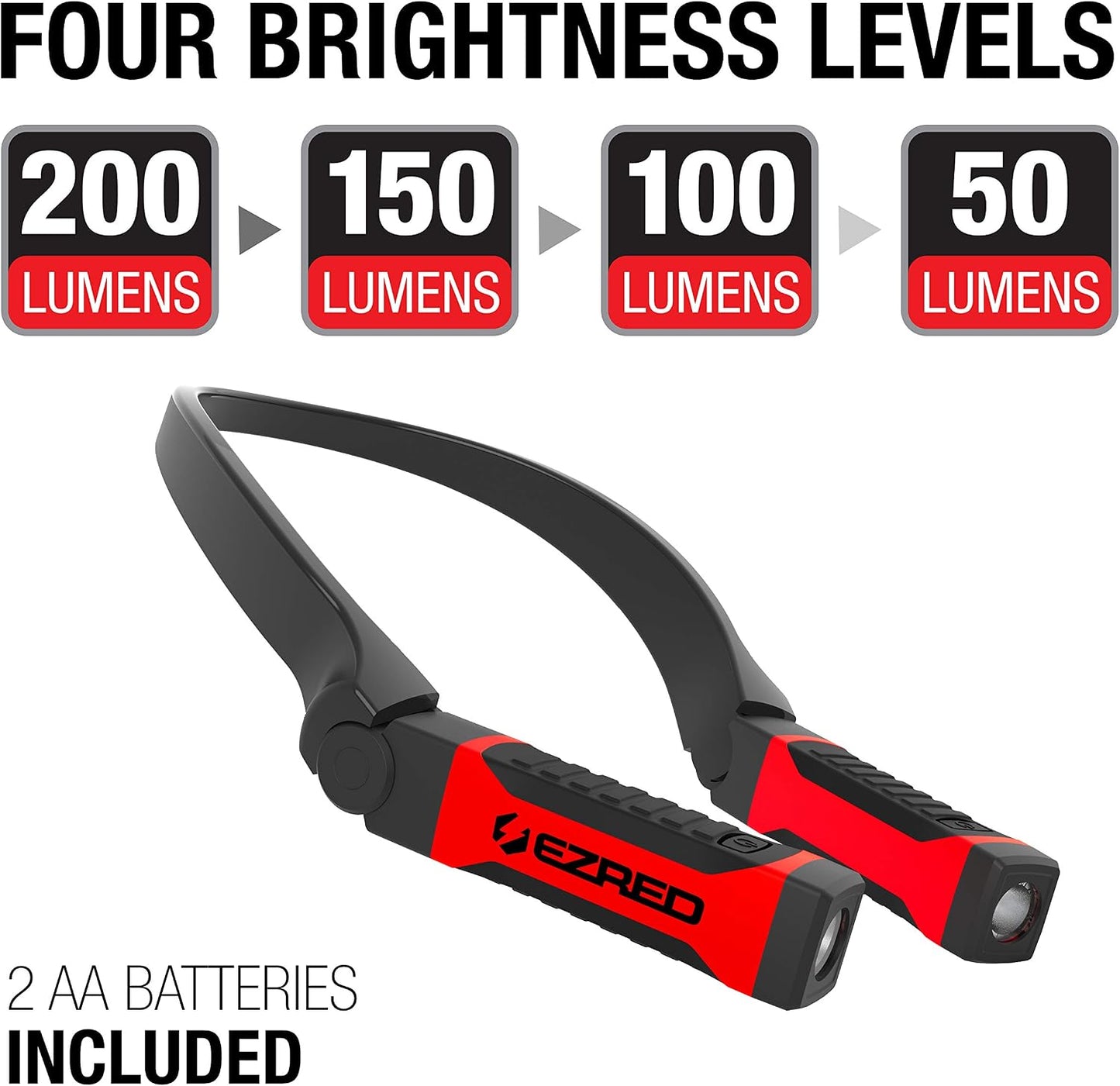 EZRED Bright NK10 ANYWEAR Neck Light for Hands-Free Lighting, Red and Black, Perfect Light for Mechanics, Camping, Hunting, DIY Projects, Reading