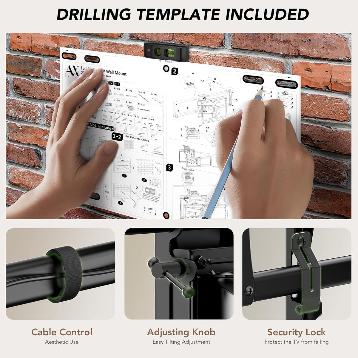 Full Motion TV Wall Mount Bracket with Power Outlet for Most 32-85 inch TV,TV Mount Dual Articulating Arms,Tilt/Swivel/Extension/Leveling,Fits 8” 12” 16" Studs,Max Vesa 600x400mm, Holds up to 132lbs