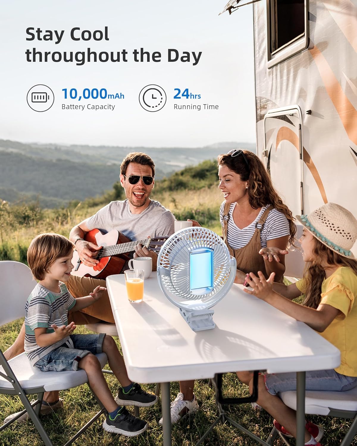Koonie 8" Clip on Fan, 10000mAh Rechargeable Battery, Strong Airflow | 4 Speeds, Sturdy Clamp, Ideal Portable USB Desk Fan for Office, Golf Cart, Camping, Travel, Tent, Outdoor, Treadmill & Gym