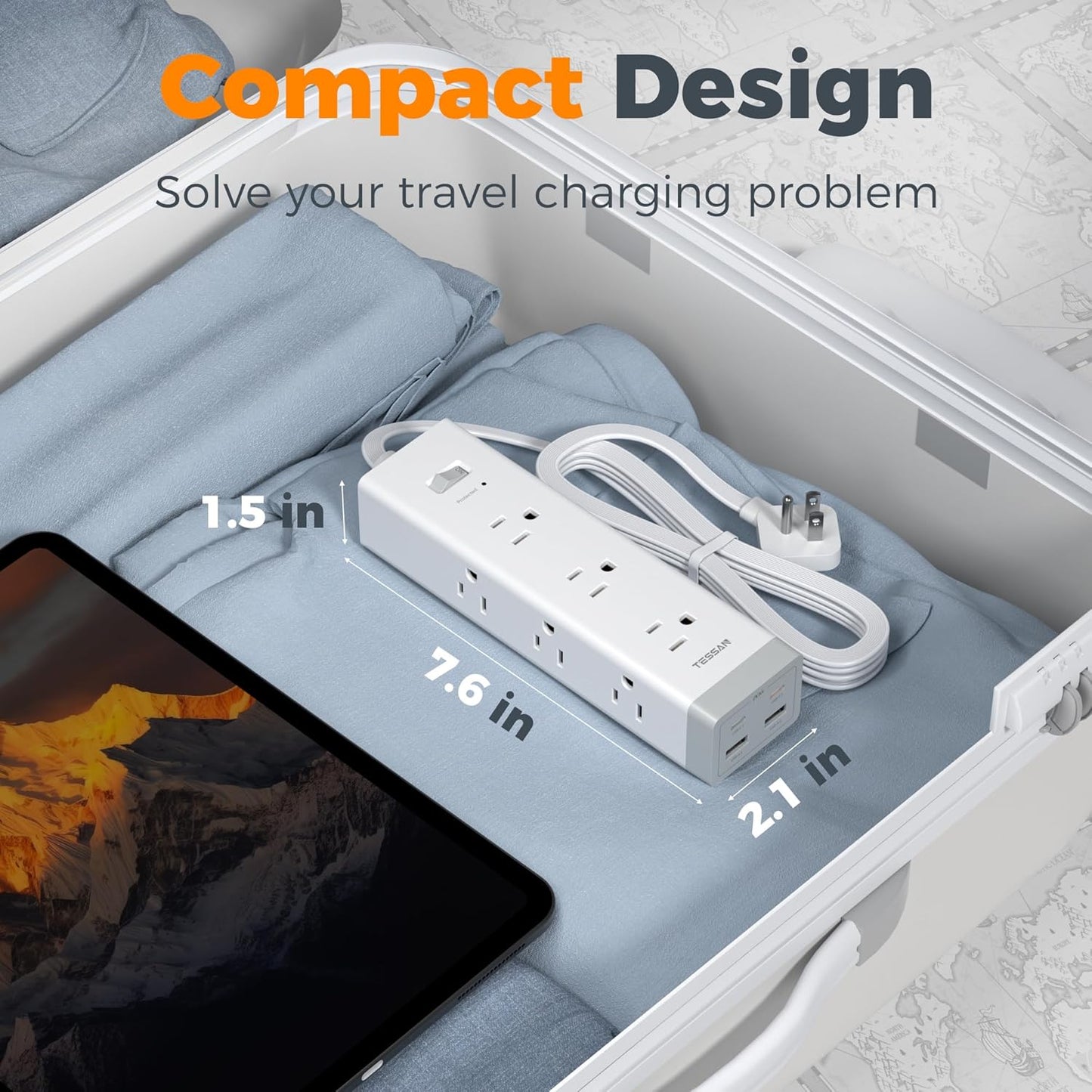 TESSAN Surge Protector Power Strip with 1050J Protection, 6 Ft, Grey | 9 Outlets with 4 USB (2 USB C), Flat Plug Extension Cord, 20W Multiple Charging Station for Home, Office, College Dorm Room