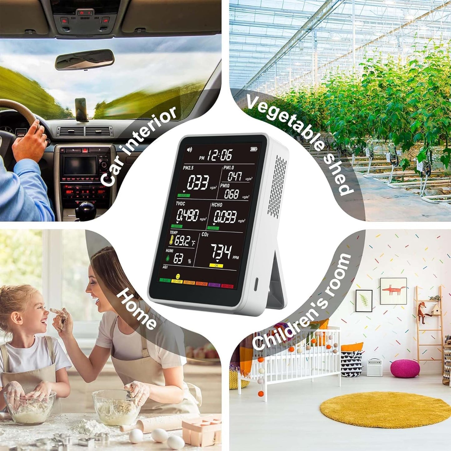 16-in-1 Indoor Air Quality Monitor, High-Precision Multi-Parameter Smart Air Quality Tester with HD Real-Time Color Screen, Portable Air Quality Monitor for Home, Office, Cars, School, Bedroom