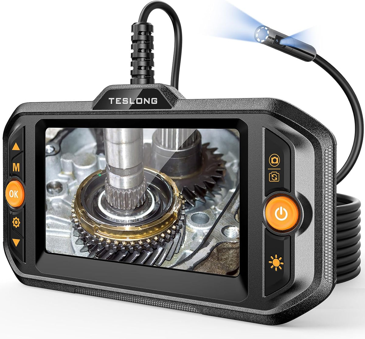 Teslong Dual Lens Borescope with Light for Automotive Mechanic Wall Vent | 0.32 inch Endoscope, 4.3" IPS Screen, 16.5FT Cable, 1.0MP HD, 8+1 LED Lights, IP67 Waterproof, 1500mAh Battery, 1.5x Zoom