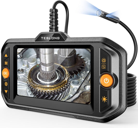 Teslong Dual Lens Borescope with Light for Automotive Mechanic Wall Vent | 0.32 inch Endoscope, 4.3" IPS Screen, 16.5FT Cable, 1.0MP HD, 8+1 LED Lights, IP67 Waterproof, 1500mAh Battery, 1.5x Zoom