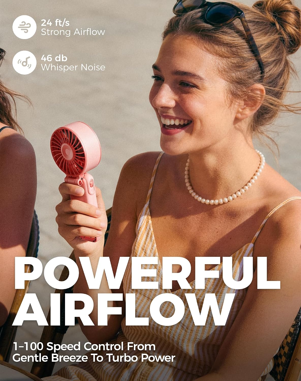 Diveblues Portable Turbo Fan, 100 Speed Handheld Fan with Strong Airflow, Foldable 4 in 1 Personal Fan for Neck, Desk & Travel, USB-C Rechargeable, Lightweight for Summer, Concerts & Outdoor Use