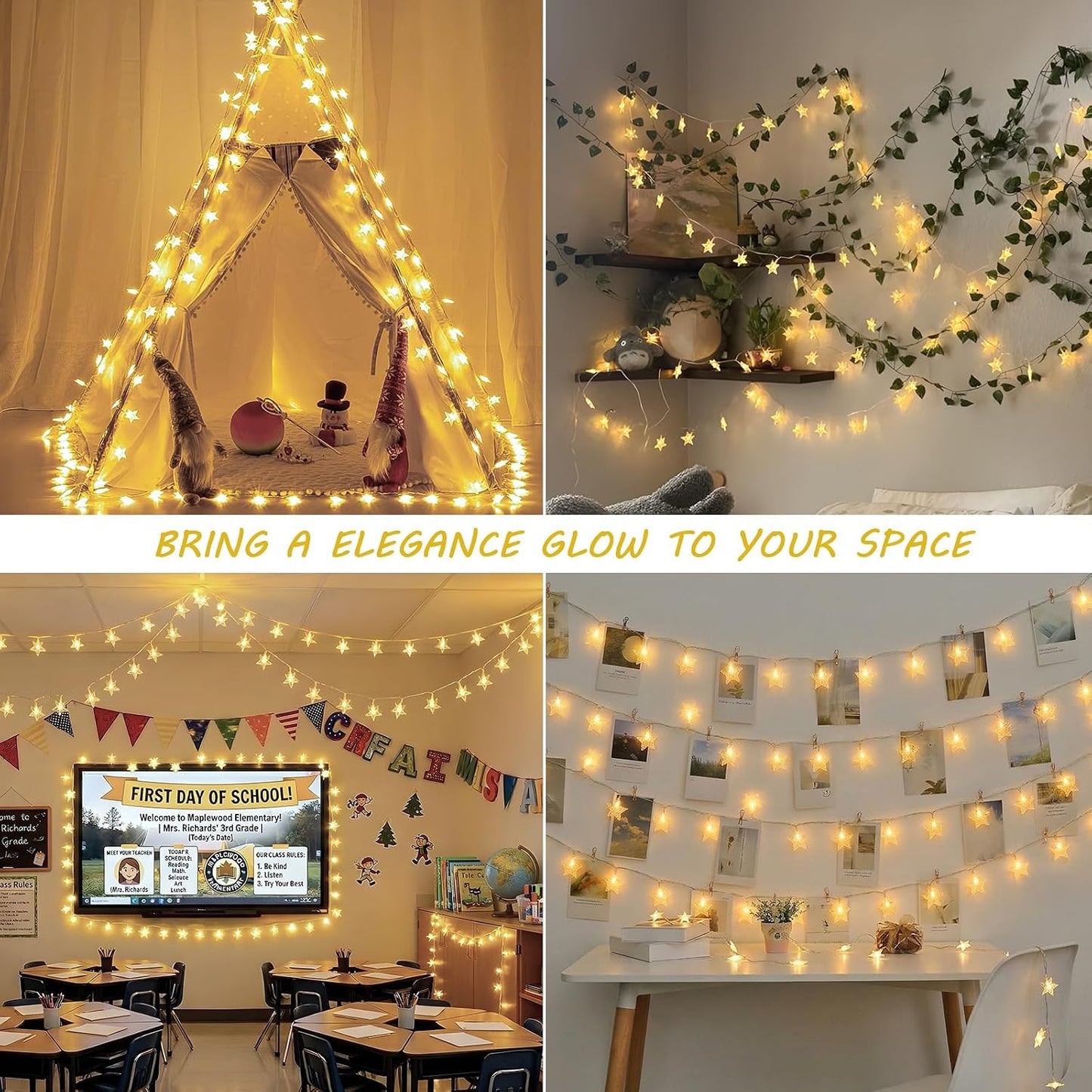 HEYFUNi Warm White Star String Lights, 39FT Plug in Fairy Twinkle Lights | 100LED Christmas Tree Lights With Remote, Star Lights for Bedroom, Home, Girls'Room, Garden, Party, Wedding, Classroom Decor
