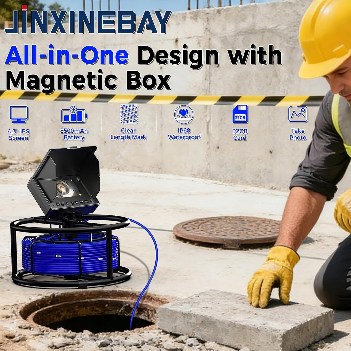 Sewer Pipe Inspection Camera, 4.3'' IPS Monitor with 32GB TF Card DVR, IP68 1080P Camera 100FT Fiberglass Cable, 8500mAh Battery Night Vision, for Home/Contractor/Plumber (33FT)