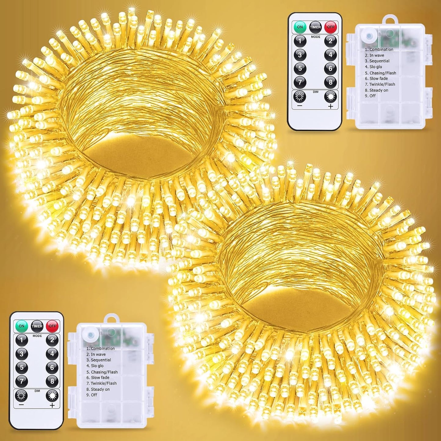 JMEXSUSS Remote Control String Lights Battery Operated Classroom Lights | Waterproof, 66ft 200 LED Warm White Christmas Lights Outdoor Indoor, Twinkle Classroom Dorm Lights for Bedroom Patio Decor