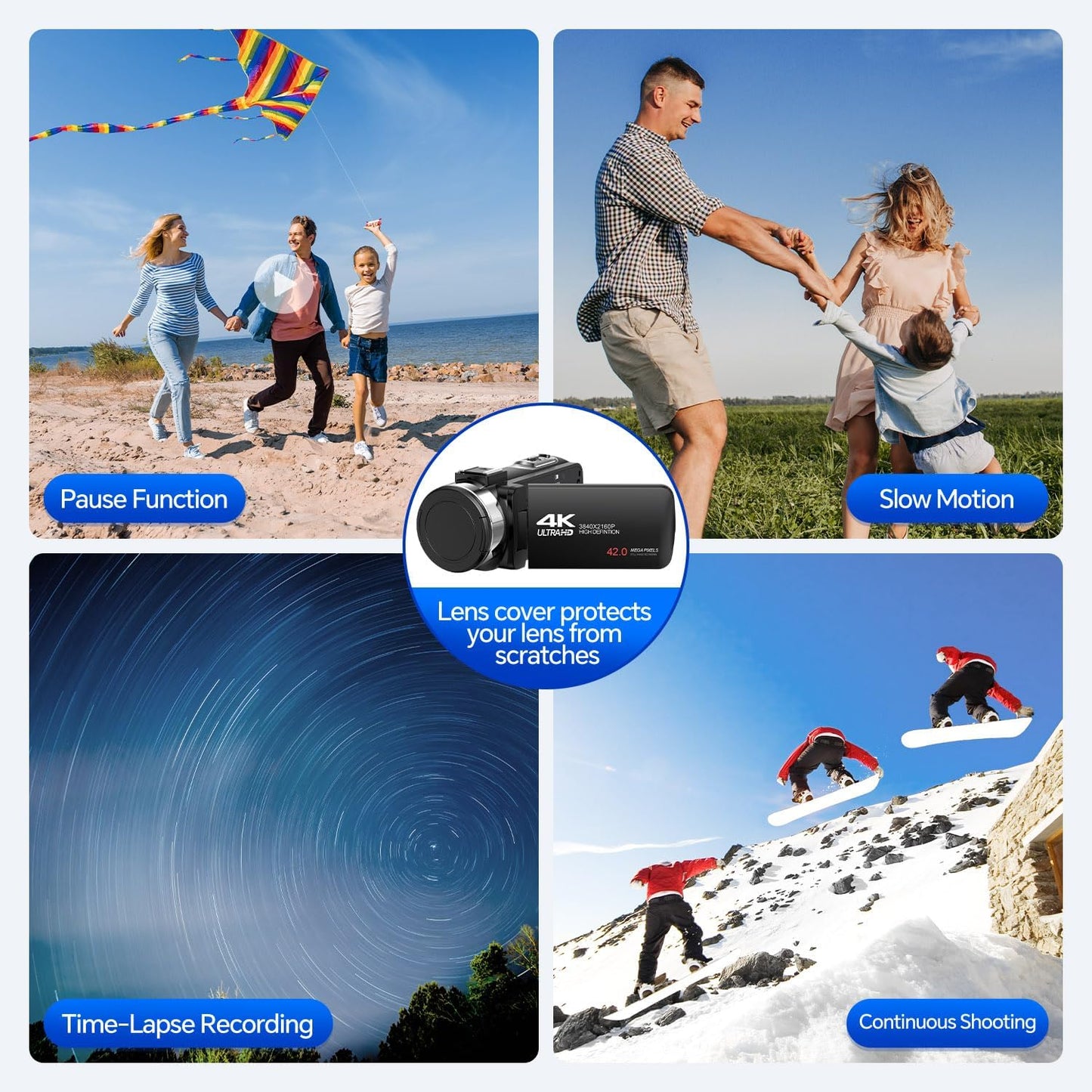 4K Video Camera Camcorder, 42MP Vlogging Camera for YouTube with 32GB SD Card, 2 Batteries, 3" 270° Rotating Screen, 18X Digital Zoom, Remote Control, Webcam for Live Streaming