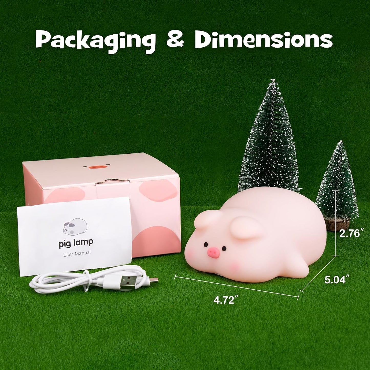 Squishy Pig Night Light 3 Brightness Adjustable Cute Lying Flat Piggy Light with Timer Nursery Breastfeeding Nightlight Rechargeable Silicone Touch Bedside Animal Lamp for Home Bedroom Dorm Decor