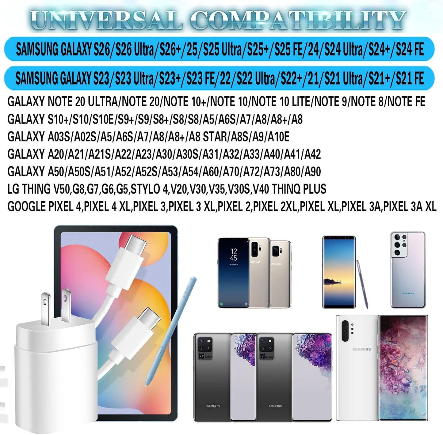 Samsung Super Fast Charger,25W Samsung Charger Fast Charging Block,2Pack Type C Android Phone Charger,USB C Cable for Samsung Galaxy S26 Ultra/S26+/S25/S24 FE/S23/S22/S21/A14/A54/Z Fold 7/6/Z Flip 7/6