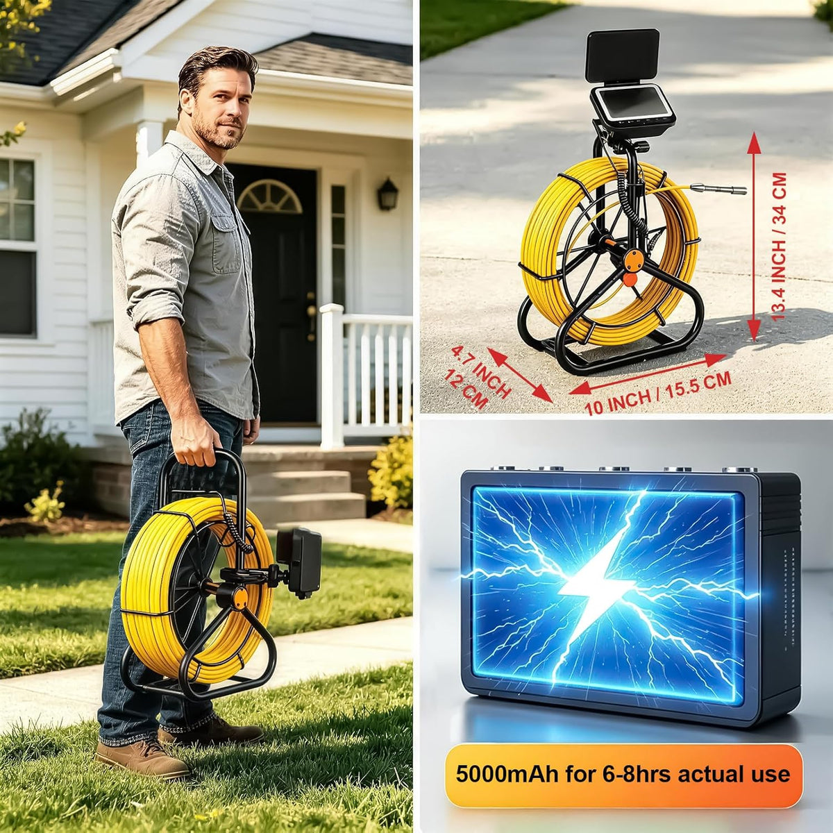 Sewer & Drain Camera 100FT, 4.3" HD Plumbing Inspection Camera 1080P IP68 | 17mm Probe, 6 LEDs, 5000mAh, 16GB DVR, Meter Counter, IP68 for Sewer Line, Drain Pipe, Plumbing & Pipe Inspection Camera