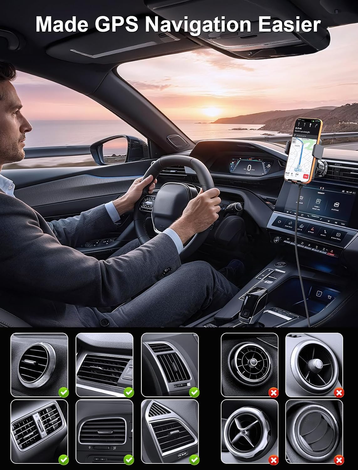 Wireless Car Charger Auto Clamping LED Car Charger Dash Windshield Air Vent | Phone Holder Compatible with iPhone 17 16 15 14/13/13 Pro/12 pro/12/11/X/8, Samsung S24/S23/S22 Series