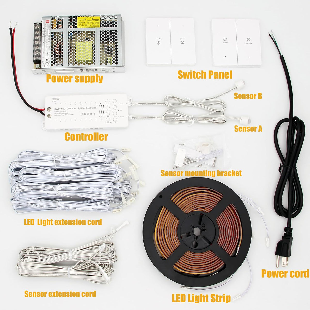 Wall Switch Control and Motion Sensor LED Stair Lighting Kit RW-5620, 40 Inches Long Cuttable LED Light for Indoor LED Stair Lights (Warm White 3000K, 12 Stairs)