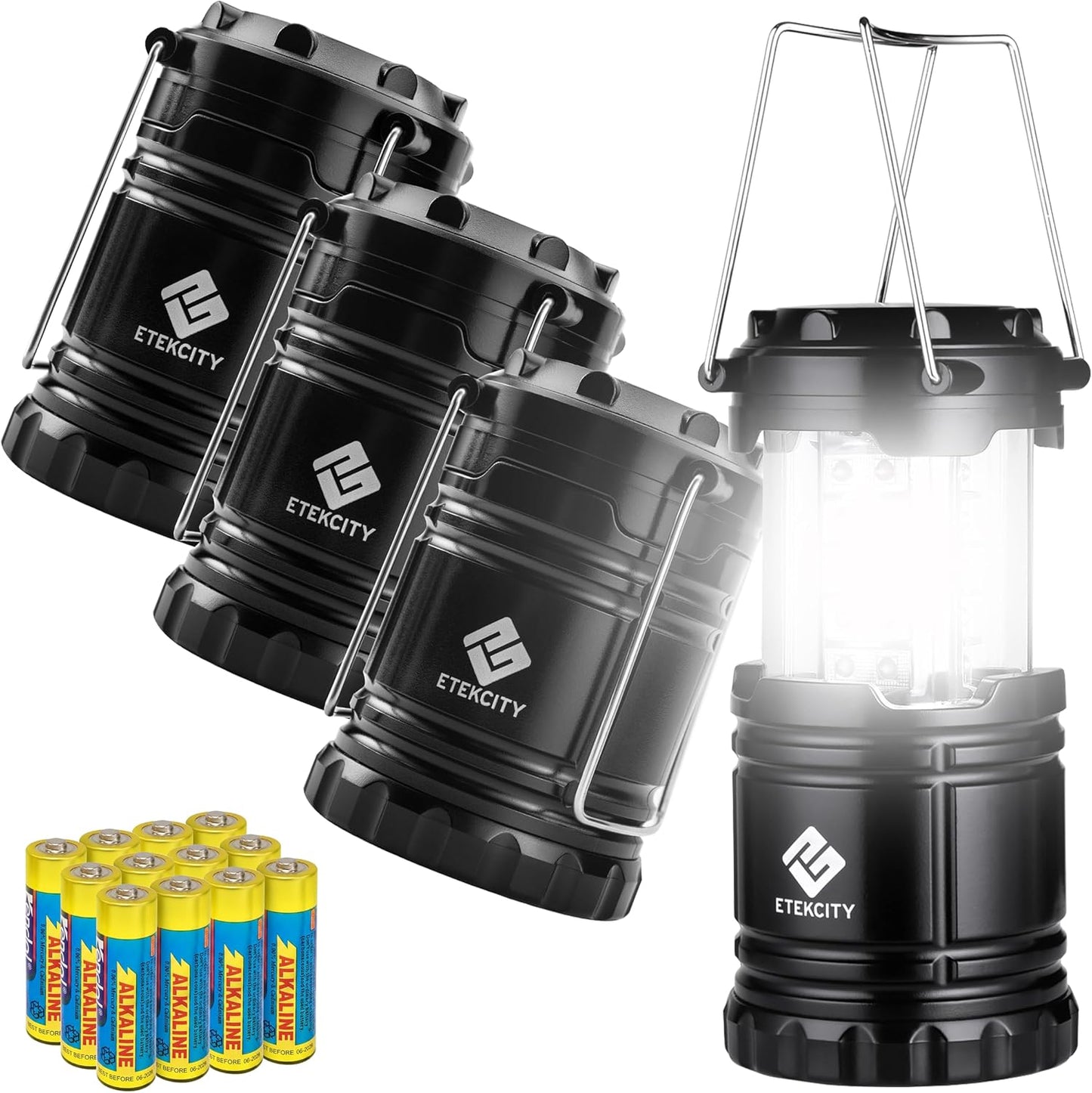 Etekcity LED Camping Lanterns, Battery Included, 4 Pack | Power Outages, Hurricane Preparedness, Camping Essentials, Emergency Kit, Water Resistant, Collapsible Design