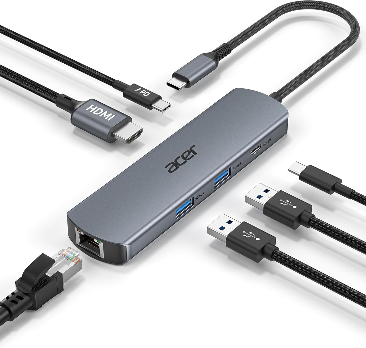 acer 6 in 1 USBC Hub with Ethernet, 4K@60Hz USBC to HDMI Multiport Adapter