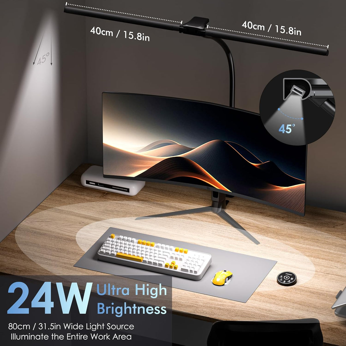 EYOCEAN Desk Lamp with Clamp, 31.5" LED Desk Lamp for Home Office, 24W Gesture Sensing Control Desk Light, Dimmable & Color Temperature, Eye-Caring Office Lamp, Brightest Architect Lamp for Screen