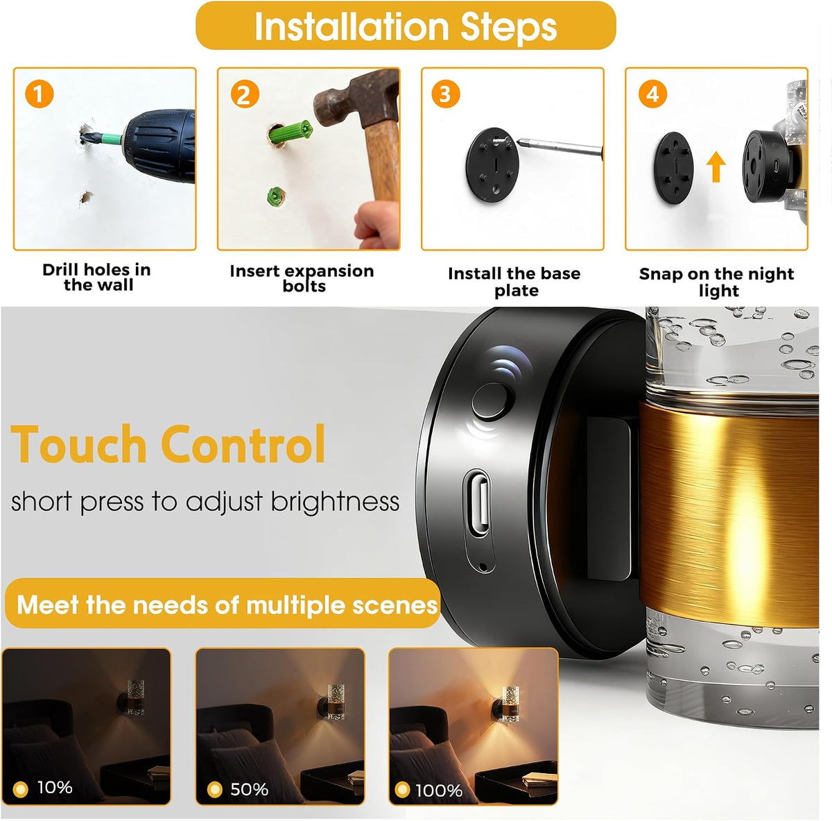 L LOHAS LED Motion Sensor Night Light, Wireless Rechargeable Nightligh