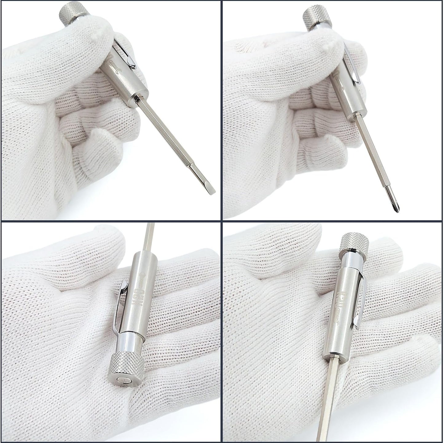 Pocket Screwdriver with Clip and Magnet - Phillips and Slotted-Flat Head - Small Tool with Magnetic Tip (Stainless Steel)