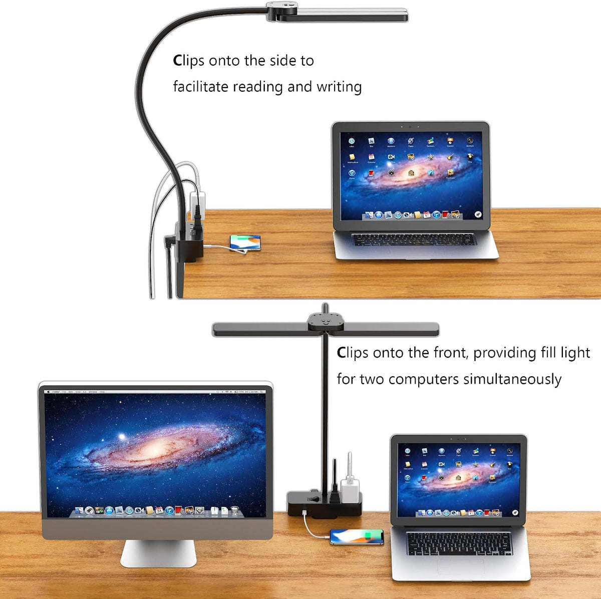 Drevet Led Desk Lamp for Office Home, Eye Caring Architect lamp with Clamp, 2AC&1USB-C Charging Port, 3 Brightness & 3 Color Modes Flexible Adjustable Lighting Table Lamp for Study Drafting