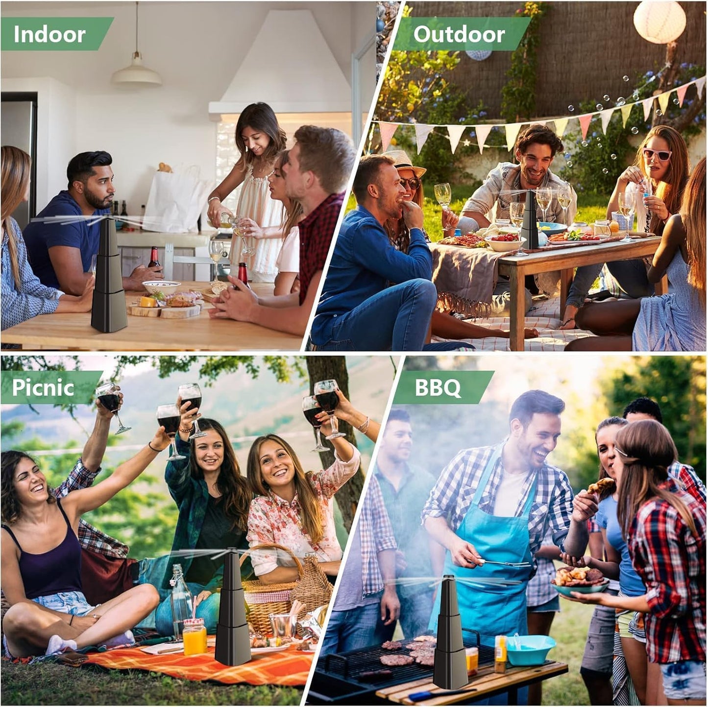 Fretech Fly Fans for Tables 4 Pack - Portable Automatic Picnic Table Food Repellent Fans Spinner for Restaurant, Party, Home