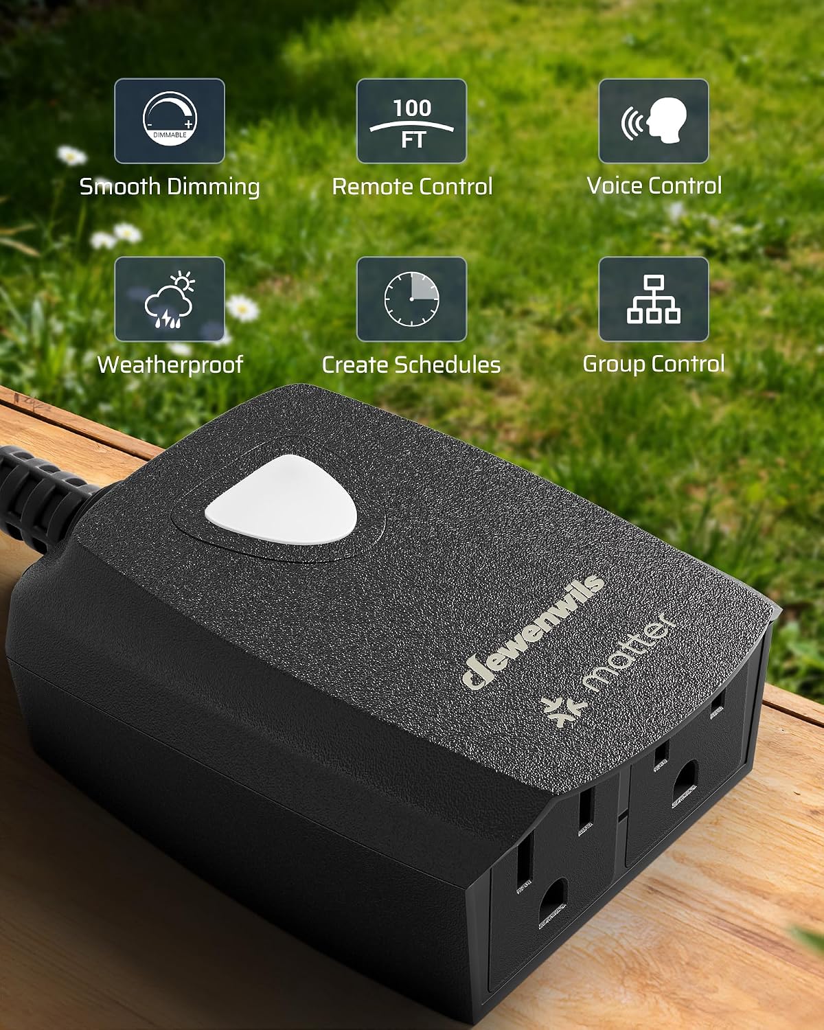 DEWENWILS Wi-Fi Matter Smart Dimmer Plug, 2.4GHz Only, Works with Alexa