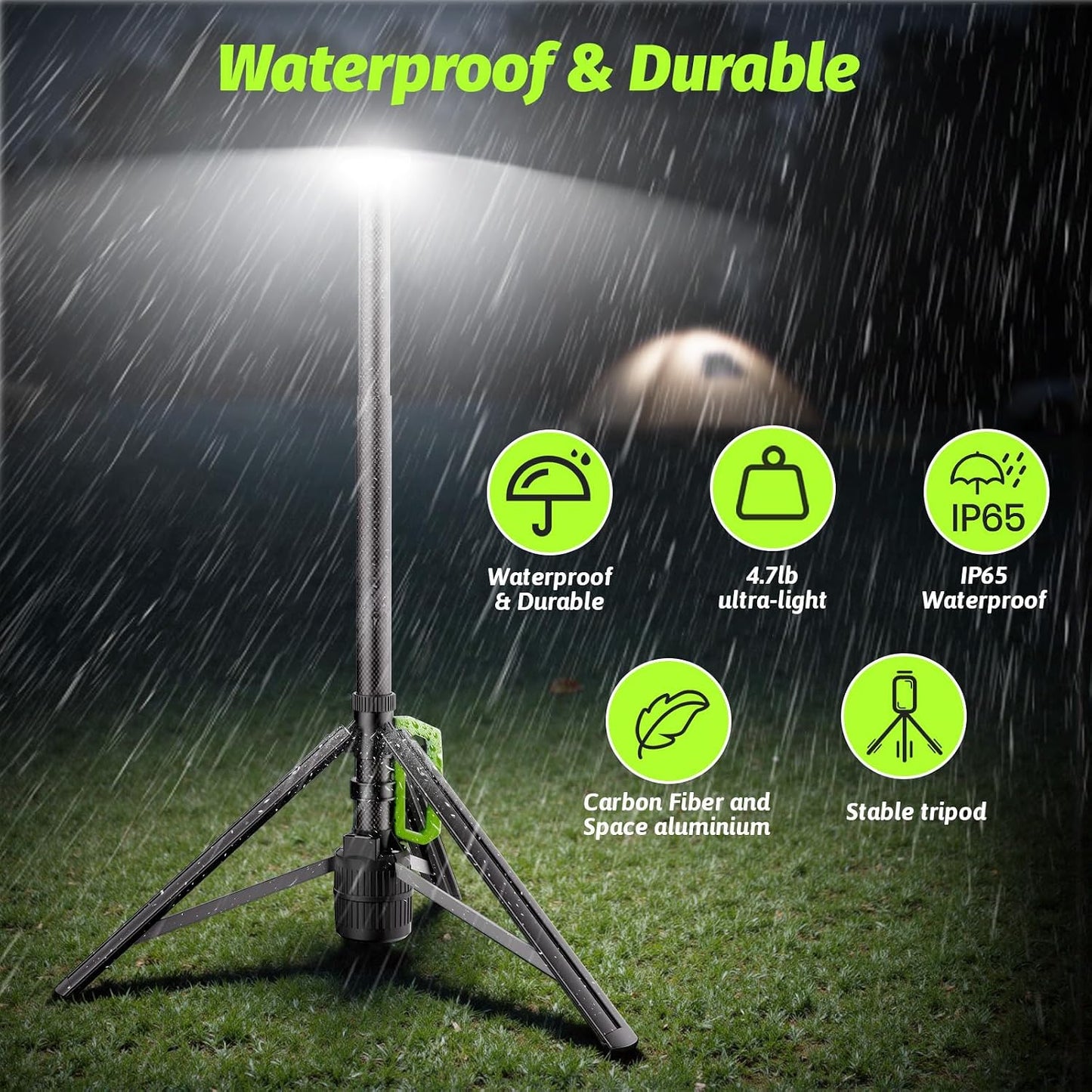 Tresda Rechargeable Telescopic Camping Light, 8.4FT LED Work Light with Tripod Stand & Remote Control, 3000LM Super Bright, 3 Color Temps, Portable Tripod Lights for Outside, Sports, Emergency