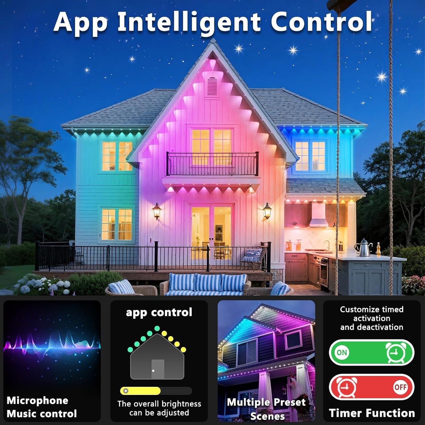 CETELUMA 300FT Permanent Outdoor RGB Lights, IP67 Waterproof Smart Eave Lighting, with App/Remote Control Eaves Light, DIY LED Scenes Modes for House Roof Decor,Christmas,Party