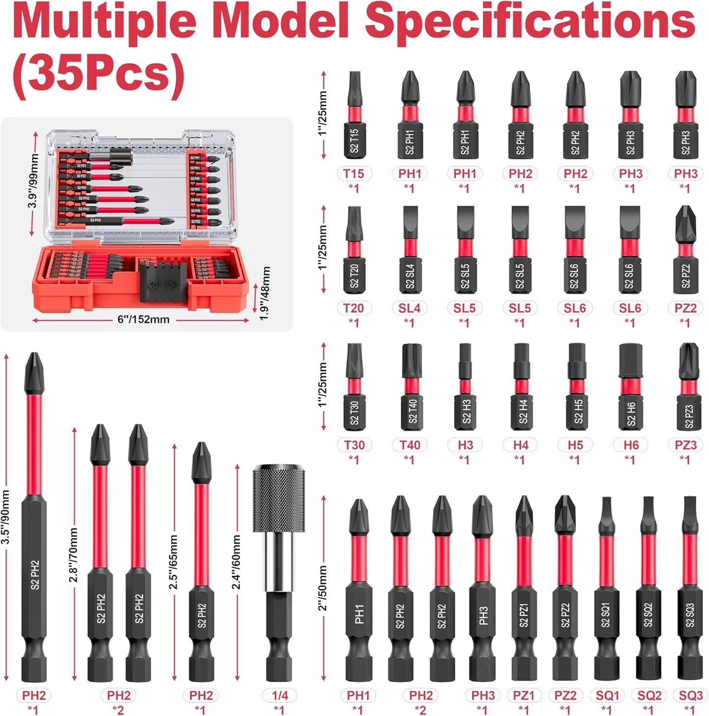 35Pcs Screwdriver Bits Set S2 Steel Screwdriver Impact Kit | With a Storage Case, Used for Power Screwdrivers and Electric Drill Drivers