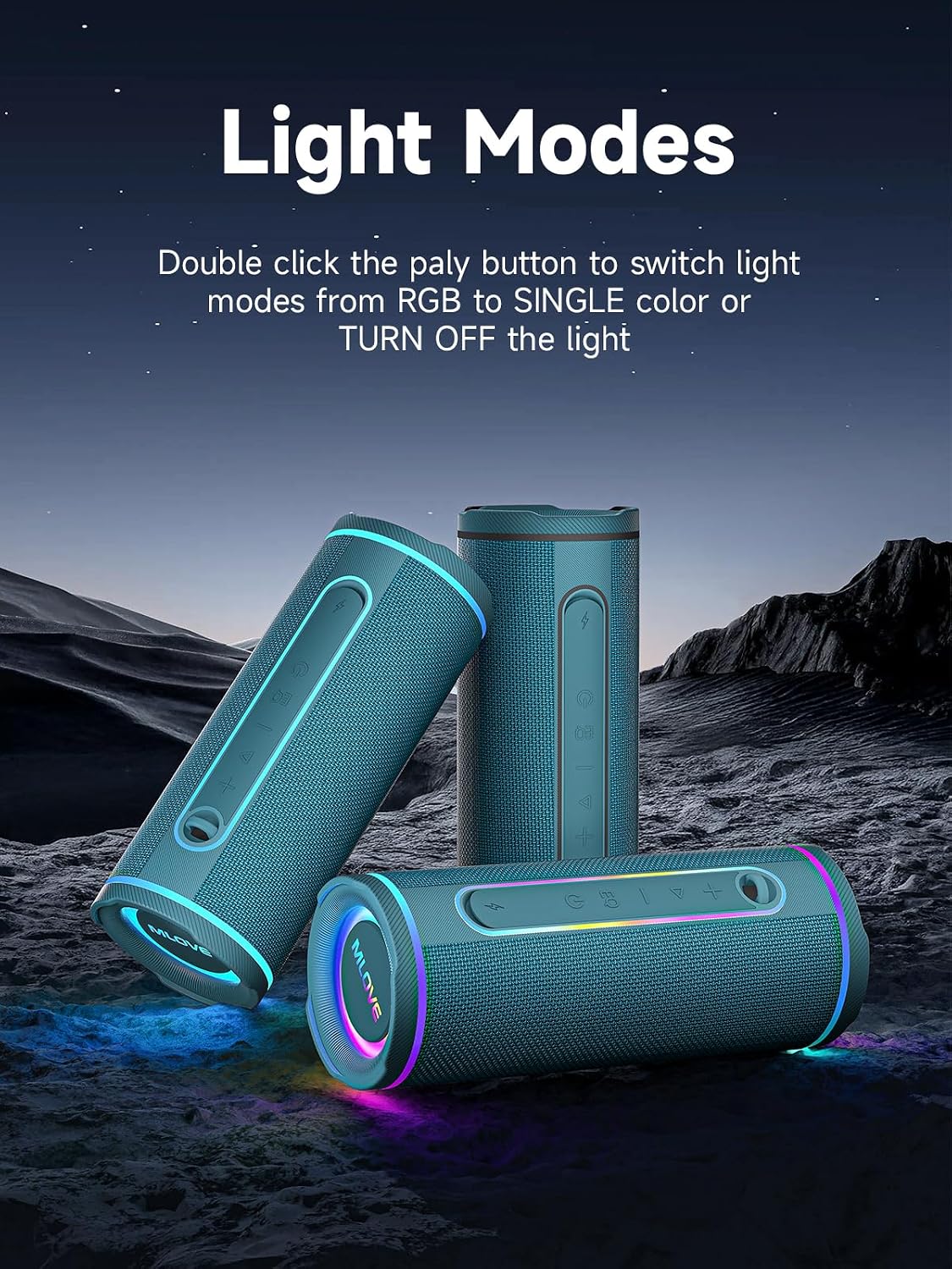 MLOVE E80 Speakers Bluetooth Wireless, Portable Bluetooth Speaker with Aux Input, Micro SD Card Slot, Bass Boost, Dual Pairing, Lights, IPX7 Waterproof, BT5.4 for Outdoor, Travel, Car, TV, 30W, Blue